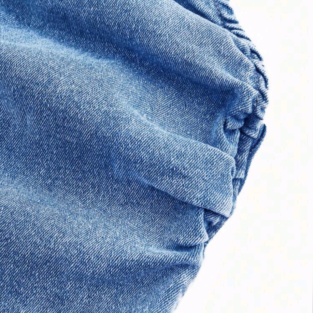 Denim Halter Top Stretchy V Neck Cropped Blue Jean Backless - Picture 3 of 5